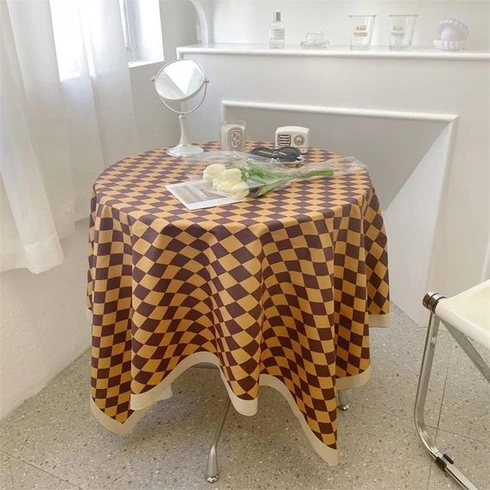 Vintage šachovnicový ubrus, 150x100cm, proti vráskám ubrus na piknik, dekorace na kulatý