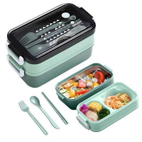 Olovrantový box s 3 priehradkami, 1400 ml, bento box, vhodný do mikrovlnnej rúry a umývačky riadu,