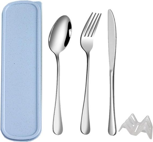 Sada kempingových príborov Lunch Box, 5dielna, nerezová oceľ, zosilnené puzdro s prackou, cestovné