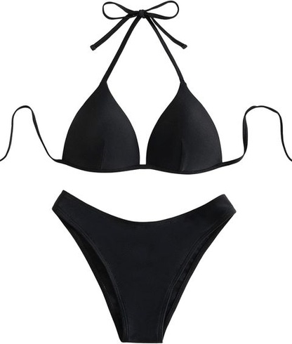 GORGLITTER Dámske Súpravy Push Up Bikin Triangle Plavky Halterneck Plavky dvojdielne čierne S