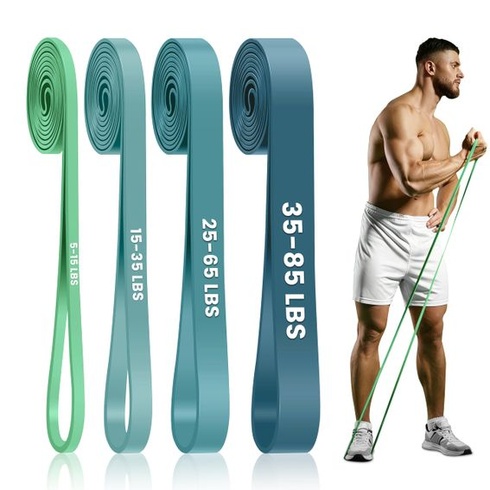 Fitness gumy – súprava 4stupňových odporových gúm s kotvou do dverí, odporové gumy na zhyby, silový