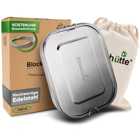 Blockhütte Premium nerezový svačinový box | 1400 ml | Včetně náhradního těsnění a 2 dělicích