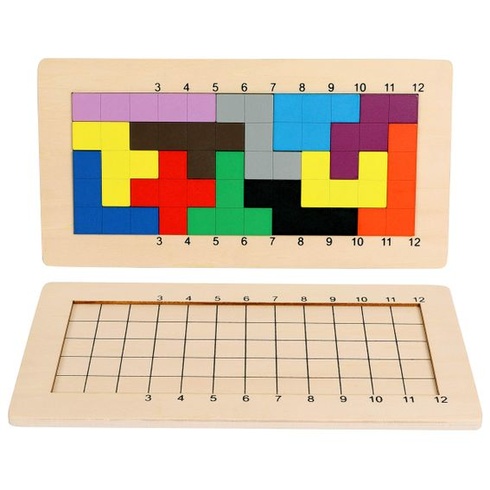 Dve drevené puzzle Pentomino, tangram hlavolam pre deti Pentomino