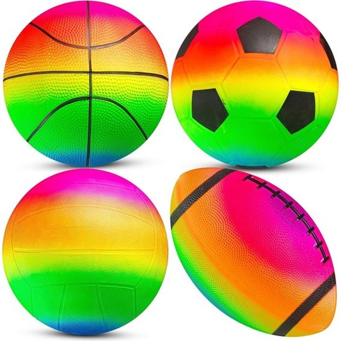 Súprava 4 mini športových loptičiek PlayBolt, 13 cm, s ručnou pumpičkou pre deti