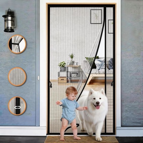 Magnetická síť proti hmyzu na dveře, 90x200 cm, černá ochrana proti hmyzu na balkonové dveře, síť