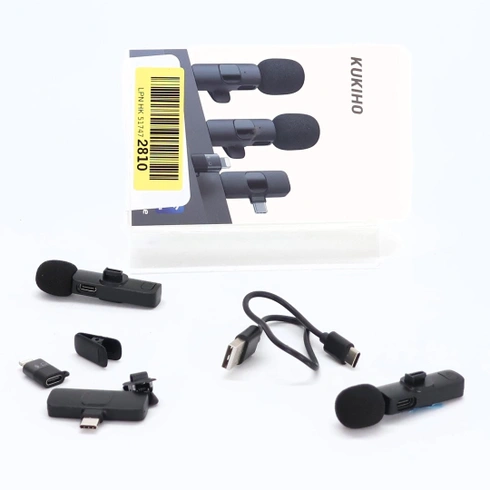 Bezdrátový klopový mikrofon KUKIHO pro iPhone/iPad/Android (2 vysílače), mini klipový mikrofon s