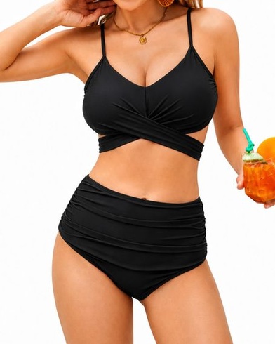 Dámsky bikinový set, sťahovanie bruška, sexy dvojdielne plavky s vysokým pásom a push-up vzorom, top