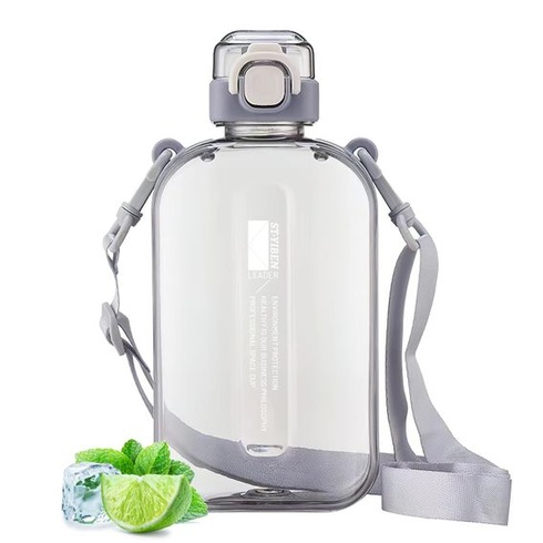 Plochá fľaša na vodu, fľaša na vodu do posilňovne, športová fľaša na vodu 750 ml s popruhom, bez