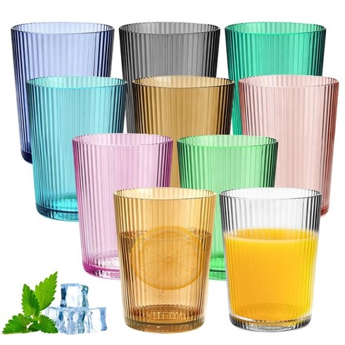 10 plastových pohárov, 278 ml, Farebné plastové poháre na pitie, Kempingové poháre vyrobené z