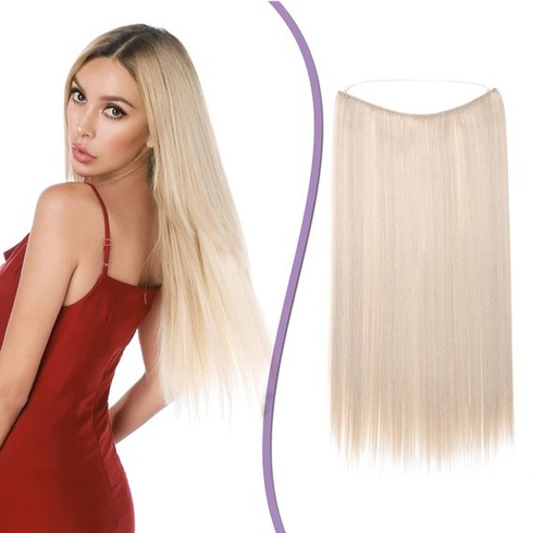 Vlasové predlžovanie Silk-co s gumičkou, rovné predlžovanie s neviditeľnou šnúrkou, syntetický