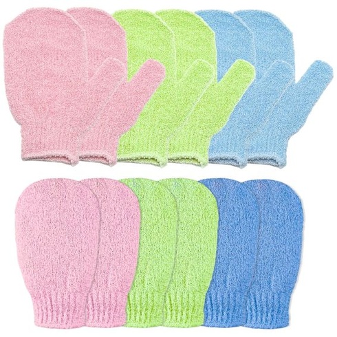 12dielne exfoliačné rukavice do kúpeľa, sprchy, kúpeľov, ružovej, zelenej, modrej
