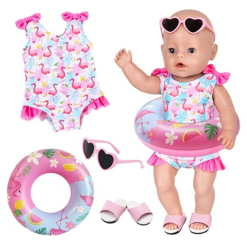 Plavky Flamingo pro miminka 43 cm, 4dílná plavecká sada kompatibilní s novorozeneckou plaveckou