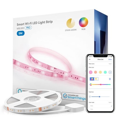 Meross RGBWW LED pásik 5m, teplo biely a šikovný WiFi LED pásik, flexibilná páska pre domácich majstrov s Alexou