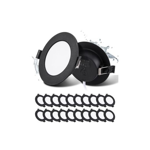 20 LED bodových svetiel, čiernych, 5W, okrúhlych, 3000K, 450LM, priemer výrezu 75-90mm, 3000k-20ks