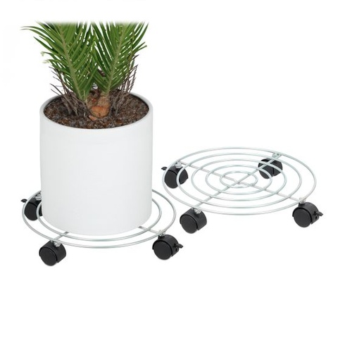 Relaxdays Valec na kvetináče, sada 2 kusov, Ø 32 cm, Podnos na kvetináče s kolieskami, oceľ, valec na