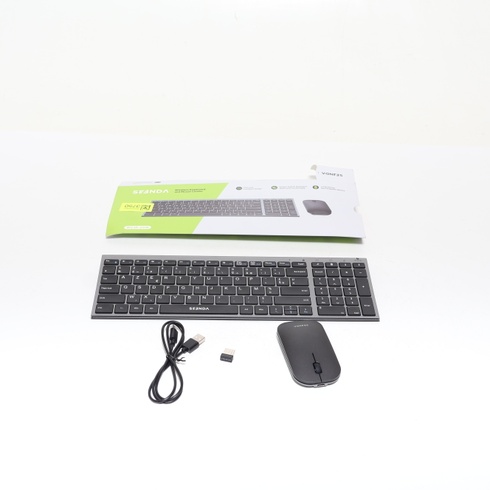 Bezdrôtová klávesnica a myš, dobíjacia, pre Windows, 2,4 GHz s USB prijímačom, tichá, ultratenká,
