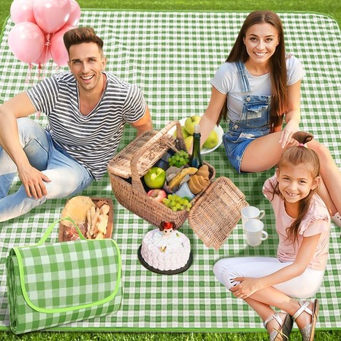 Pikniková deka 200x200 cm, plážová deka XXL, kempingová deka s rukojetí, skládací plážová podložka,