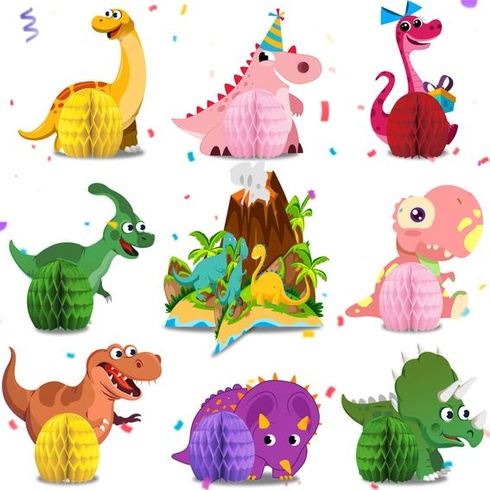 Dekorácia s dinosaurými plástvami, dekorácia na stôl s dinosaurami k narodeninám