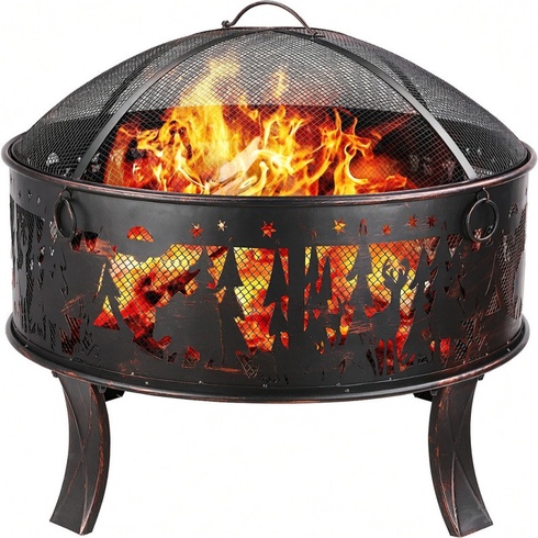 Záhradné ohnisko s krytom proti iskrám HT-0004, 65 cm, železo