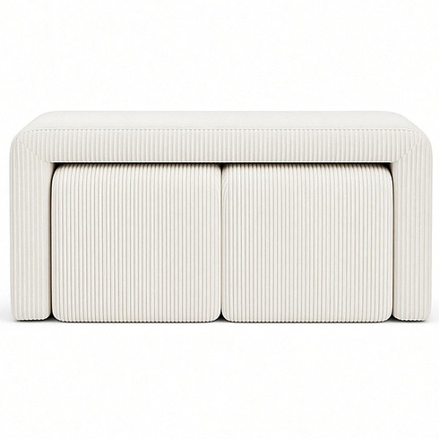 Čalúnená lavica s 2 taburety SF18219, 103 x 43 x 44 cm, béžová