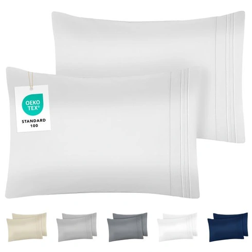 DREAMZIE Obliečka na vankúš 40x70 biela, 2 ks, prémiové mikrovlákno s vyšívaným vzorom, certifikácia