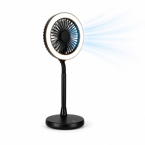 Ventilátor s LED světlem | 3 rychlosti | Černá