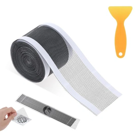 Jednorázový lapač chloupků do sprchy 100 mm x 10 m, samolepicí sítko do sprchového odtoku,