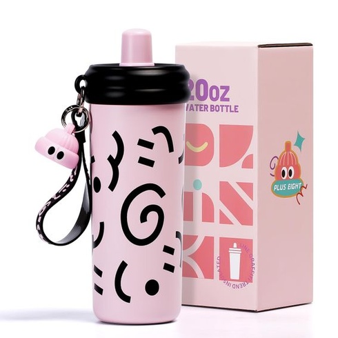 Cestovní hrnek z nerezové oceli s brčkem, 600 ml/20 oz. Nepropustný, opakovaně použitelný hrnek na