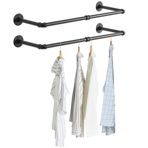 IBUYKE 94cm šatníkový vešiak na stenu, 2 kusy, kovový, čierny 94cm*2 čierna