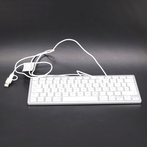 Kabelová klávesnice OMOTON pro Mac, kabel klávesnice s duálním konektorem (typ C/USB), tiché