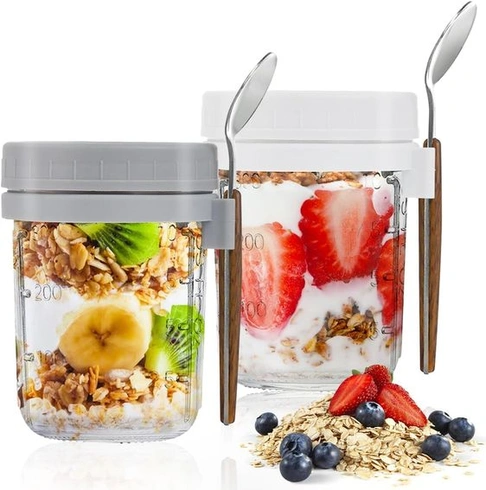 GMMG Müsli To Go kelímky, balení 2 ks, 400 ml, Jogurtové kelímky, Müsli kelímky s sebou, Jogurtové