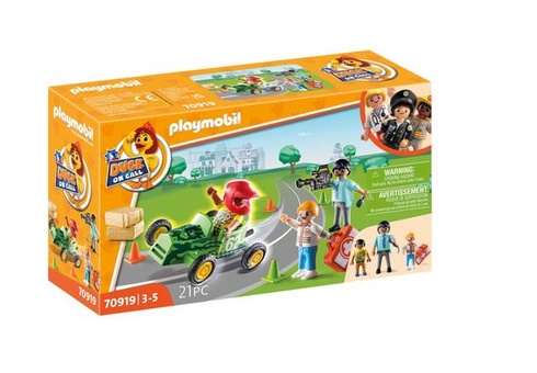 PLAYMOBIL Duck ON Call 70919 Akčný lekár pre prípad núdze: Pomôžte pretekárovi!, Hračka pre deti od