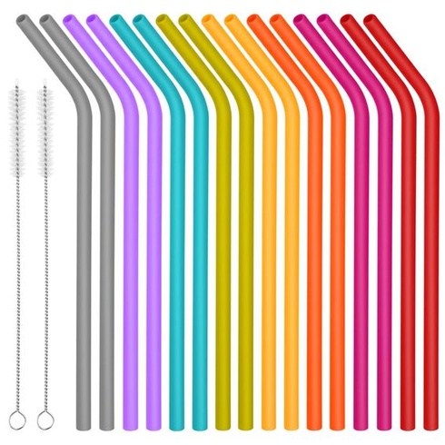 16 opakovaně použitelných silikonových brček na pití, 24 cm