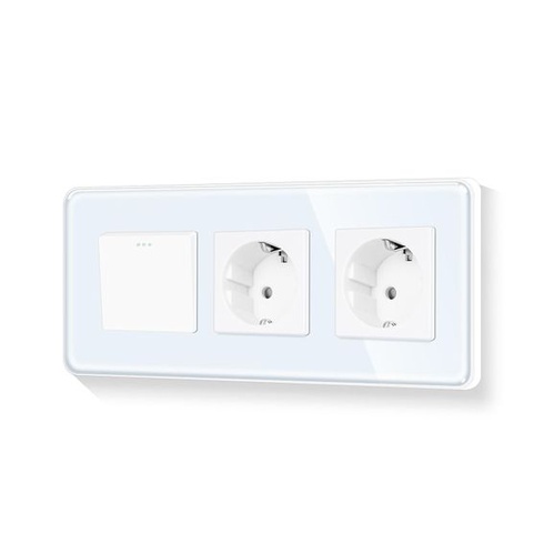 LIAONFOY Okrúhly Schuko 1cestný zapustený vypínač svetla s dvojitou zásuvkou, sklenený rám, nástenná