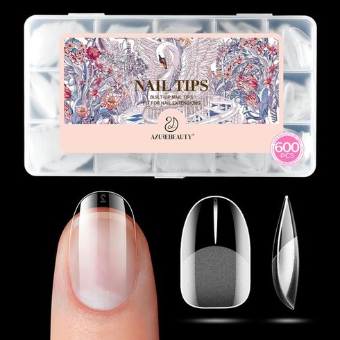 AZUREBEAUTY Tipy na nehty 600 kusů - Sada tipů na celé nehty, Sada měkkých gelových tipů, PMMA