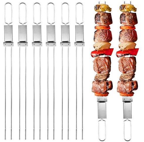Špízy na šašlik z nerezové oceli, 33 cm (6 kusů) – Dvouhroté ploché špízy na grilování z nerezové