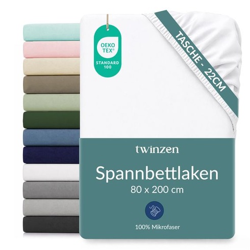 Twinzen napínacie prestieradlo z mikrovlákna 80x200 biele, hĺbka 20 cm, biele 80 x 190/200 cm