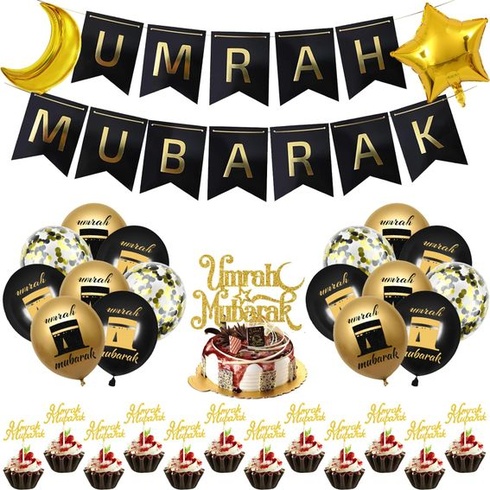 Dekorácia na párty Umrah Mubarak - 32dielna sada dekorácií pre moslimský sviatok Íd - sada balónikov s