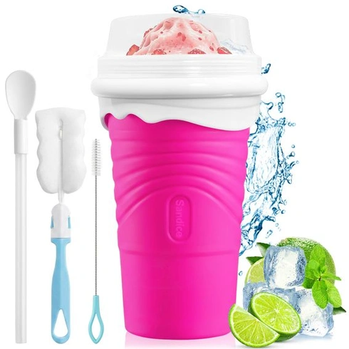 Silikonový kelímek 500 ml, výrobník ledové kaše s lžičkou, brčkem a čisticím kartáčkem, na domácí