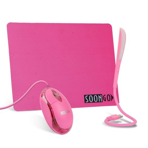 SOONGO ružová podložka pod myš - LED svetlo, darček 3 v 1, protišmyková gumová základňa, dotyková,