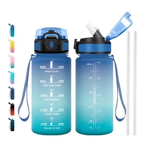 500ml nepriepustná športová fľaša so slamkou a časovačom pre outdoor, fitness, školu, kanceláriu,