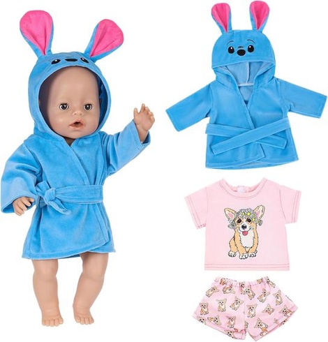 2 sady oblečení pro panenky kompatibilní s panenkami New Born o velikosti 35-43 cm, modré oblečení,