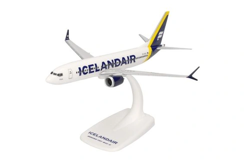 Model letadla Herpa Snap-Fit Icelandair Boeing 737 Max 8 - žlutý ocasní pruh, miniatura v měřítku