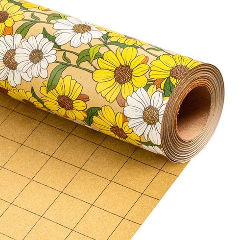 Darčekový baliaci papier Wikadlik Floral Kraft, 43 cm x 10 m, Roztomilý darčekový baliaci papier so žltými