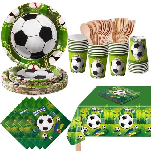 Sada riadu na futbalovú párty, taniere na futbalovú párty pre 20 hostí, zelená futbalová misa D