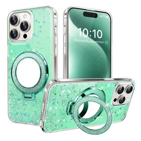 IMEIKONST Trblietavý kryt pre iPhone 17 Air s kozmetickým zrkadlom a stojanom, priehľadný ochranný