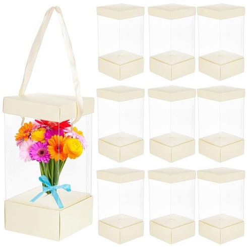 BENECREAT 10dílné průhledné plastové dárkové krabičky s papírovými víčky, 10,5x10,5x21cm