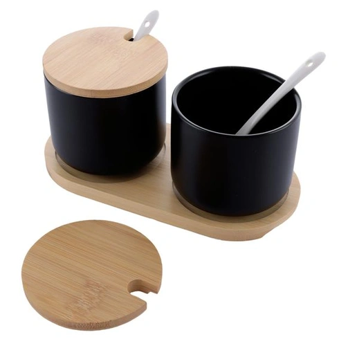 SHUESS 2dílná sada keramických kořenek, černá - 250ml slánka s víčkem a lžičkou, elegantní