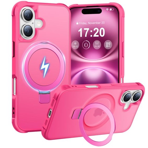 Puzdro na iPhone 16 s magnetickým stojanom, ružovo-ružové. Ružovo-ružové pre iPhone 16