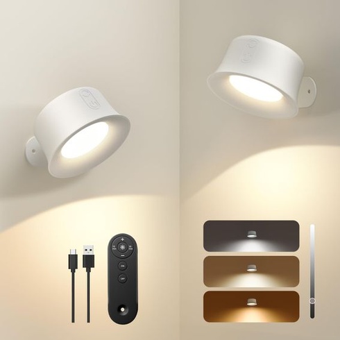 FULEN LED nástenné svietidlo do interiéru, balenie 2 ks, 3 farebné režimy, nočná lampička, otočná o